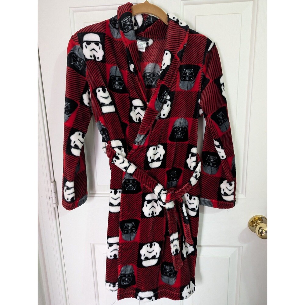 Star Wars Youth Medium Belted Robe Darth Vader Storm Troopers Red Black Plaid